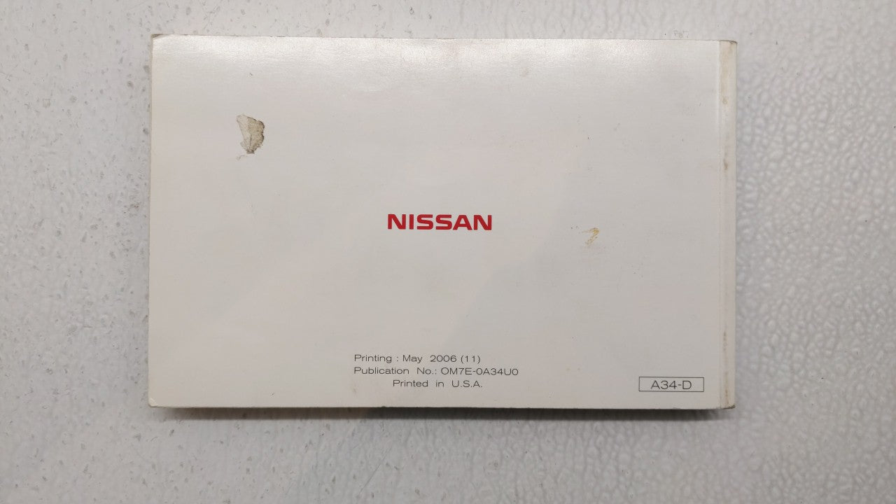 2007 Nissan Maxima Owners Manual Book Guide P/N:OM7E-OA34UO OEM Used Auto Parts - Oemusedautoparts1.com