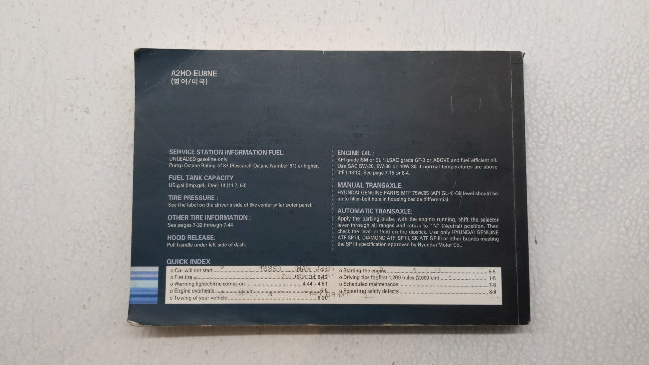 2009 Hyundai Elantra Owners Manual Book Guide P/N:A2HO-EU8NE OEM Used Auto Parts - Oemusedautoparts1.com