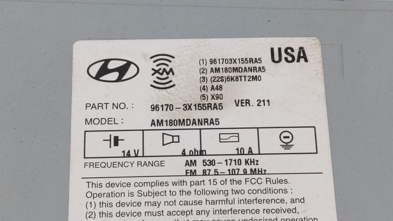 2013 Hyundai Elantra Radio AM FM Cd Player Receiver Replacement P/N:96170-3X155RA5 Fits OEM Used Auto Parts - Oemusedautoparts1.com