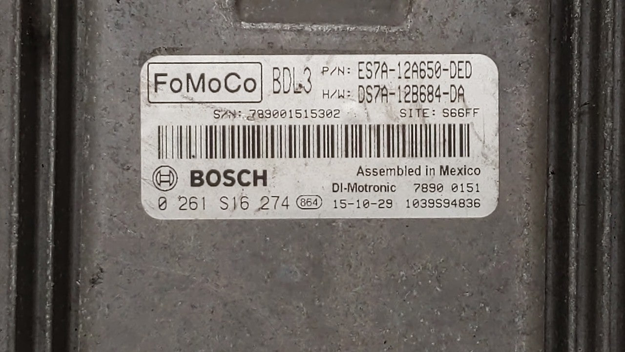 2014-2016 Ford Fusion PCM Engine Computer ECU ECM PCU OEM P/N:ES7A-12A650-RD ES7A-12A650-EK Fits 2014 2015 2016 OEM Used Auto Parts - Oemusedautoparts1.com