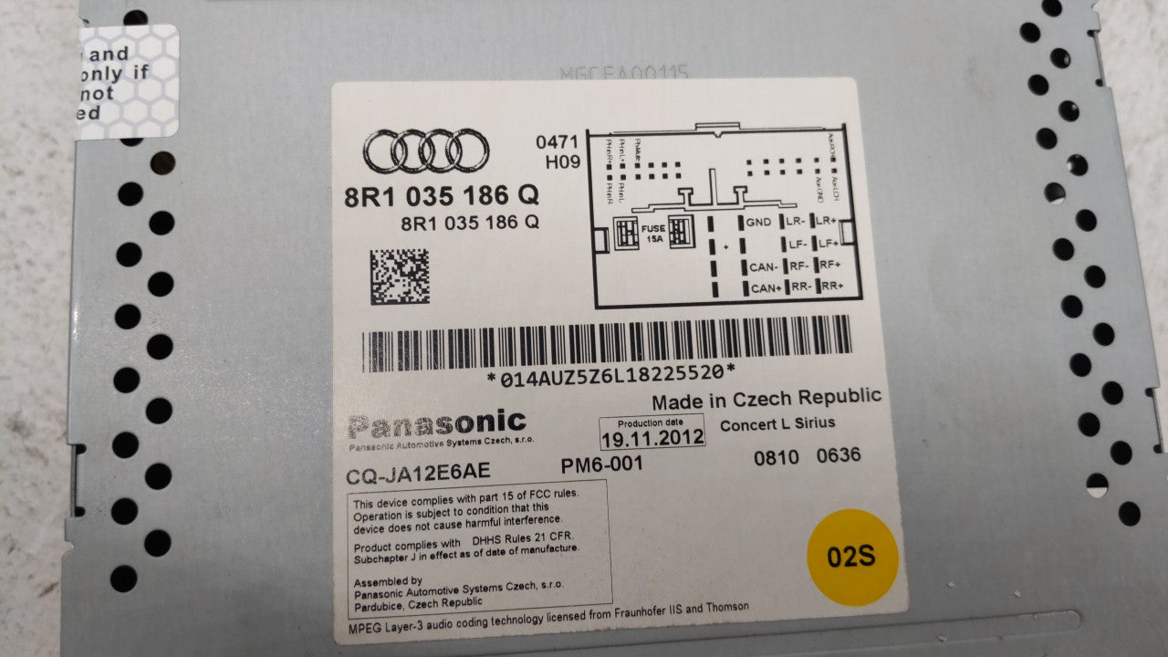 2013 Audi Allroad Quattro Radio AM FM Cd Player Receiver Replacement P/N:8R1 035 186 Q 8R1 035 186 H Fits OEM Used Auto Parts - Oemusedautoparts1.com