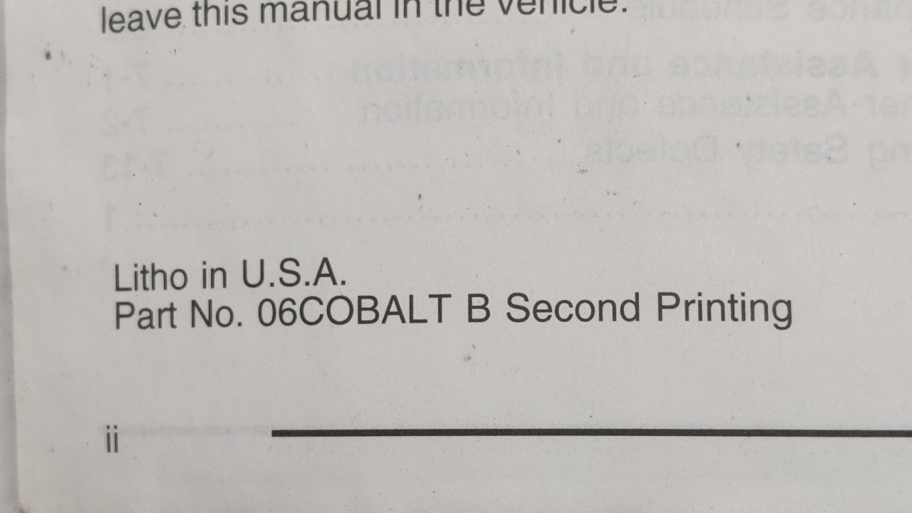 2006 Chevrolet Cobalt Owners Manual Book Guide OEM Used Auto Parts - Oemusedautoparts1.com