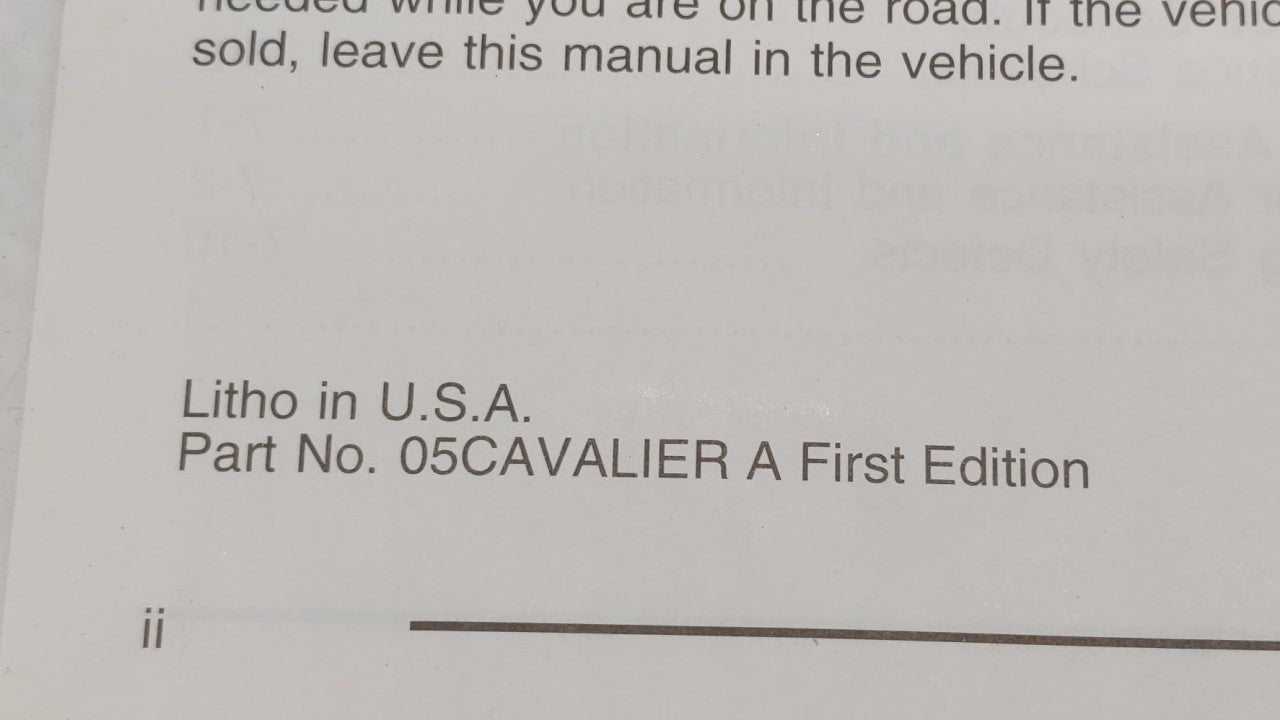 2005 Chevrolet Cavalier Owners Manual Book Guide OEM Used Auto Parts - Oemusedautoparts1.com