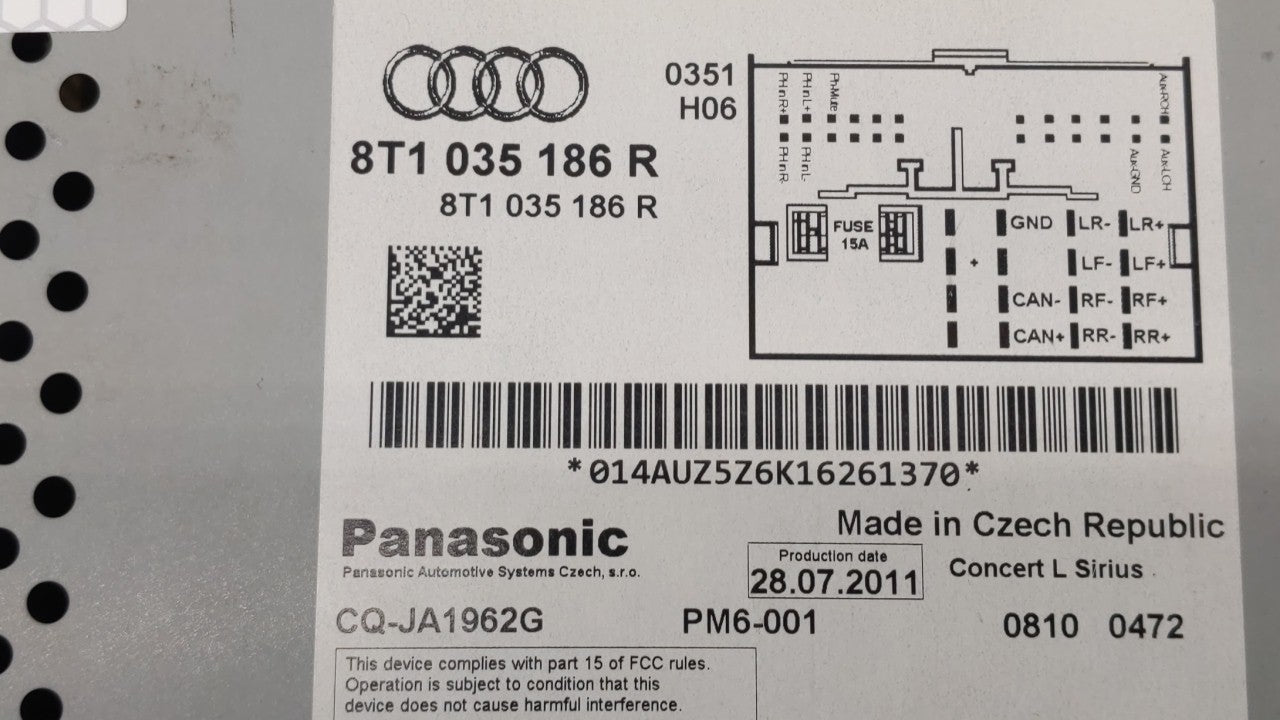 2015-2017 Audi A5 Radio AM FM Cd Player Receiver Replacement P/N:8T1 035 186 R Fits 2010 2011 2012 2013 2014 2015 2016 2017 OEM Used Auto Parts - Oemusedautoparts1.com