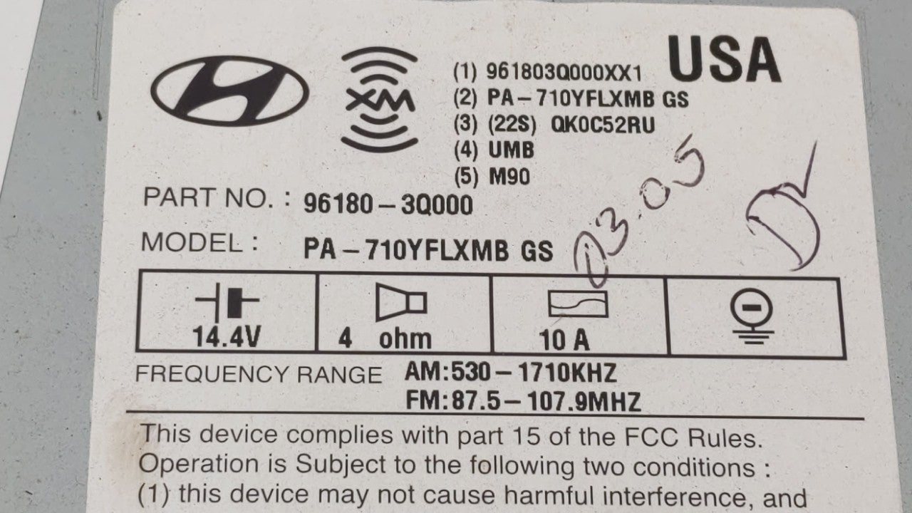 2011 Hyundai Sonata Radio AM FM Cd Player Receiver Replacement P/N:96180-3Q000 96180-3Q000XX1 Fits OEM Used Auto Parts - Oemusedautoparts1.com