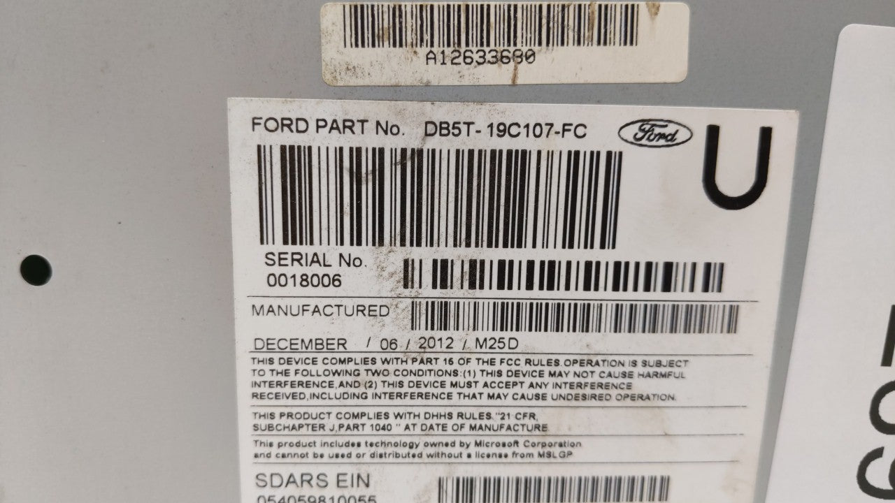 2013 Ford Explorer Radio AM FM Cd Player Receiver Replacement P/N:DB5T-19C107-FC DB5T-19C107-FD Fits OEM Used Auto Parts - Oemusedautoparts1.com