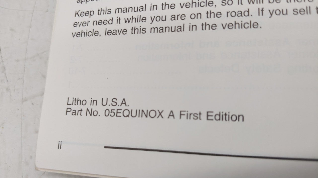 2005 Chevrolet Equinox Owners Manual Book Guide OEM Used Auto Parts - Oemusedautoparts1.com