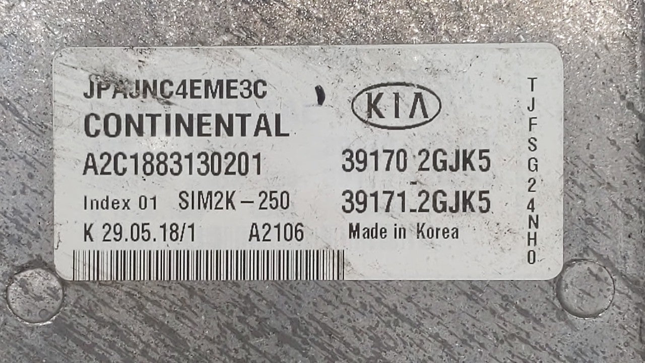 2019 Kia Optima PCM Engine Computer ECU ECM PCU OEM P/N:39171-2GJK5 39199-2G028 Fits OEM Used Auto Parts - Oemusedautoparts1.com