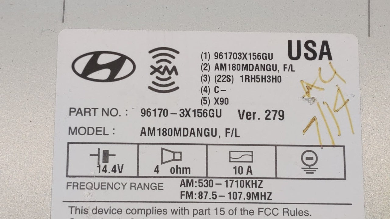 2014-2016 Hyundai Elantra Radio AM FM Cd Player Receiver Replacement P/N:961703X156GU 96170-3X156GU Fits 2014 2015 2016 OEM Used Auto Parts - Oemusedautoparts1.com