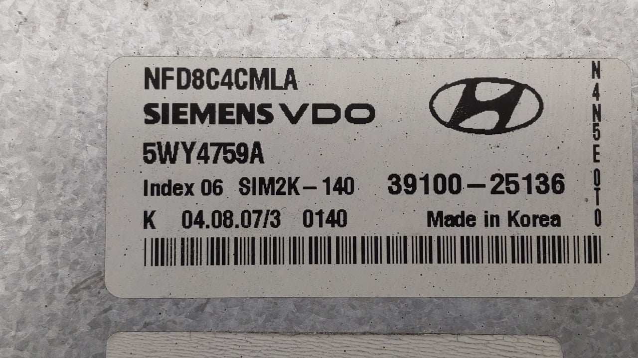 2006-2008 Hyundai Sonata PCM Engine Computer ECU ECM PCU OEM P/N:39100-25131 39100-25135 Fits 2006 2007 2008 OEM Used Auto Parts - Oemusedautoparts1.com