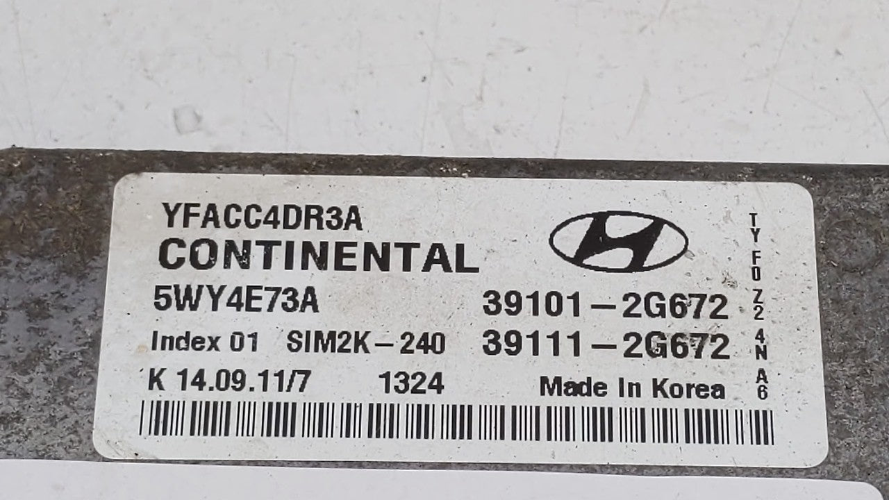 2011-2014 Hyundai Sonata PCM Engine Computer ECU ECM PCU OEM P/N:39101-2G672 39111-2G672 Fits 2011 2012 2013 2014 OEM Used Auto Parts - Oemusedautoparts1.com