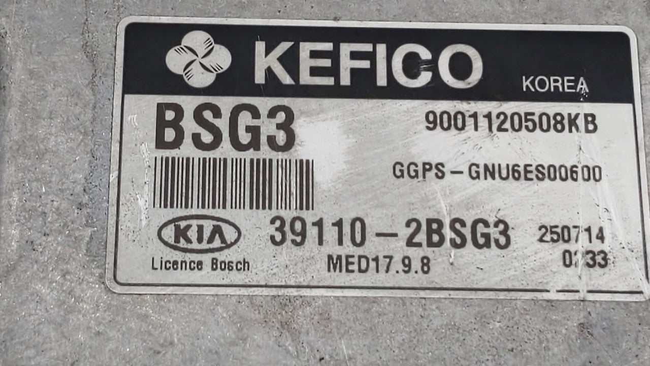 2016 Kia Soul PCM Engine Computer ECU ECM PCU OEM P/N:39110-2BSG3 39110-2BSE8 Fits OEM Used Auto Parts - Oemusedautoparts1.com