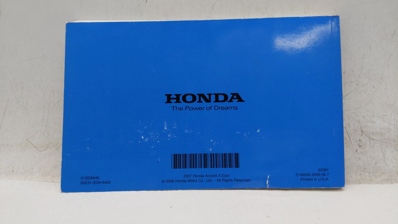 2007 Honda Accord Owners Manual Book Guide OEM Used Auto Parts - Oemusedautoparts1.com