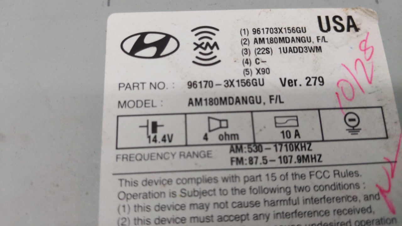 2014-2016 Hyundai Elantra Radio AM FM Cd Player Receiver Replacement P/N:961703X156GU 96170-3X156GU Fits 2014 2015 2016 OEM Used Auto Parts - Oemusedautoparts1.com