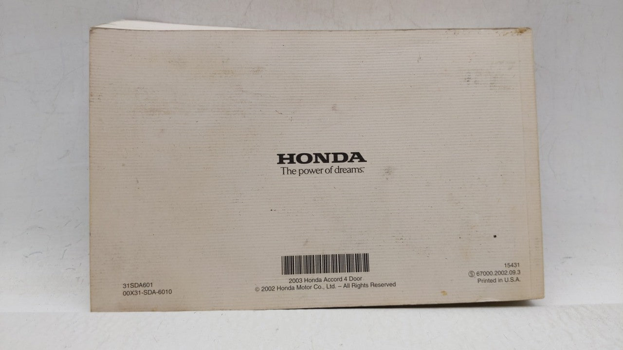 2003 Honda Accord Owners Manual Book Guide OEM Used Auto Parts - Oemusedautoparts1.com