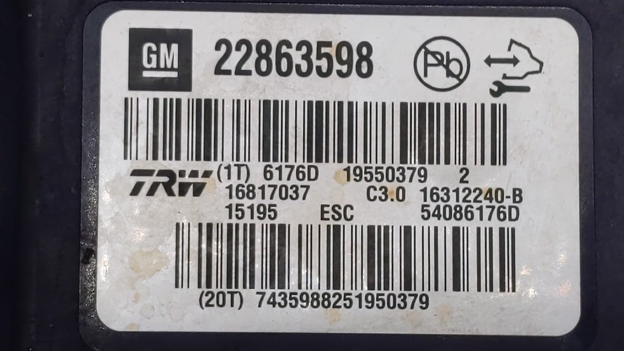 2013-2016 Chevrolet Malibu ABS Pump Control Module Replacement P/N:22973923 22815252 Fits 2012 2013 2014 2015 2016 OEM Used Auto Parts - Oemusedautoparts1.com