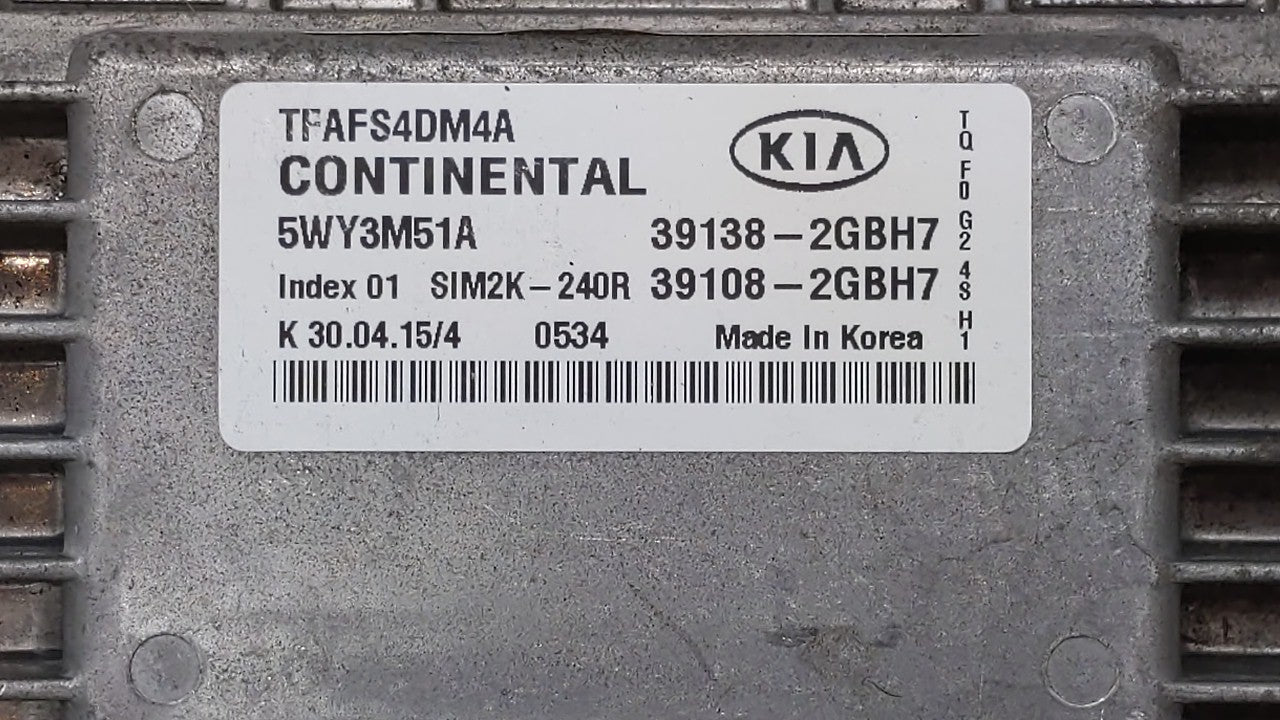 2015 Kia Optima PCM Engine Computer ECU ECM PCU OEM P/N:36108-2GBH7 39138-2GBH7 Fits OEM Used Auto Parts - Oemusedautoparts1.com
