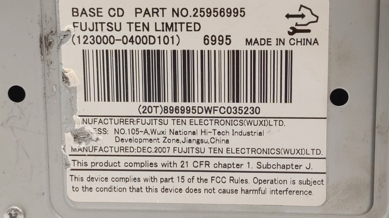 2008 Chevrolet Equinox Radio AM FM Cd Player Receiver Replacement P/N:25854783 25956995 Fits OEM Used Auto Parts - Oemusedautoparts1.com