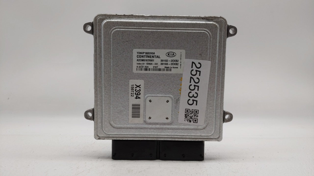 2016 Kia Forte PCM Engine Computer ECU ECM PCU OEM P/N:39106-2XA2 39102-2EXB2 Fits OEM Used Auto Parts - Oemusedautoparts1.com