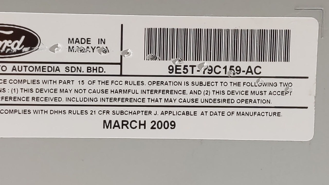 2010 Ford Fusion Radio AM FM Cd Player Receiver Replacement P/N:9E5T-19C159-AC 9E5T-19C159-AD Fits OEM Used Auto Parts - Oemusedautoparts1.com