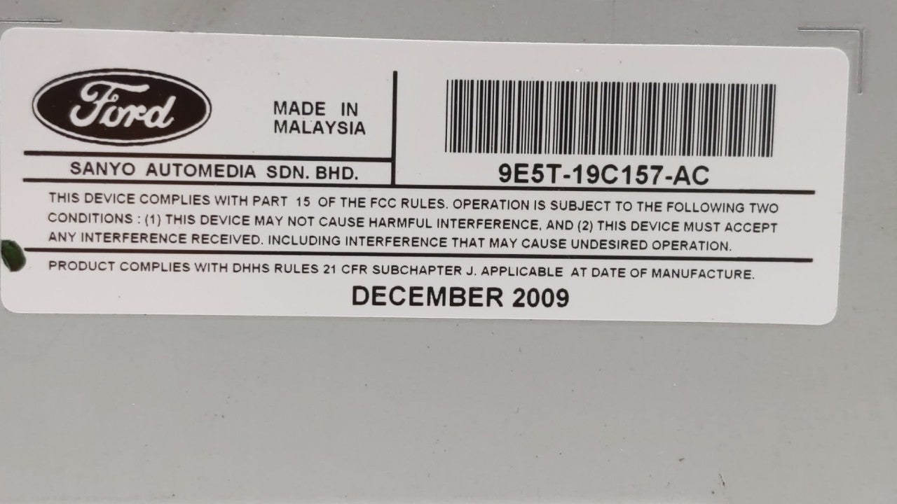 2010 Ford Fusion Radio AM FM Cd Player Receiver Replacement P/N:9E5T-19C157-AC Fits OEM Used Auto Parts - Oemusedautoparts1.com