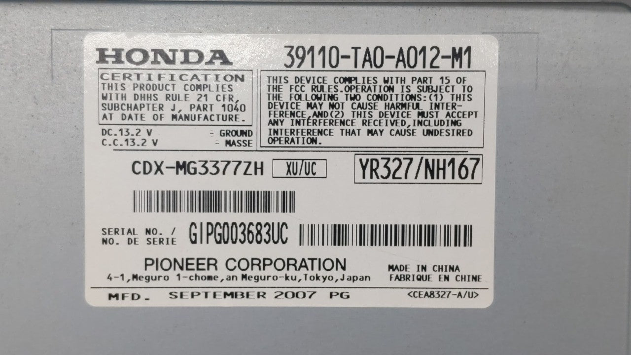 2008-2010 Honda Accord Radio AM FM Cd Player Receiver Replacement P/N:39110-TA0-A012-M1 39110-TA0-A013-M1 Fits 2008 2009 2010 OEM Used Auto Parts - Oemusedautoparts1.com