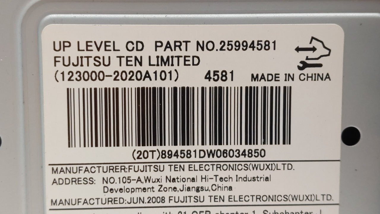 2009 Chevrolet Equinox Radio AM FM Cd Player Receiver Replacement P/N:25994581 Fits OEM Used Auto Parts - Oemusedautoparts1.com