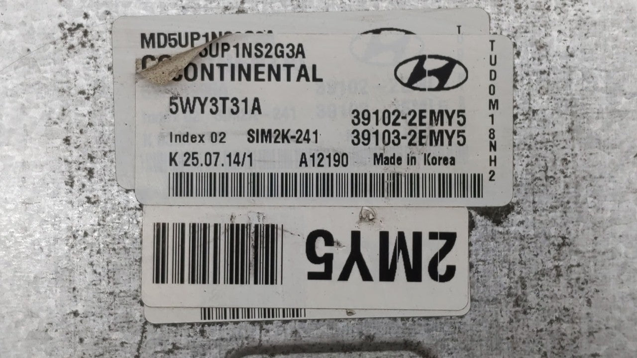 2015 Hyundai Elantra PCM Engine Computer ECU ECM PCU OEM P/N:39102-2EMY5 39103-2EMY5 Fits OEM Used Auto Parts - Oemusedautoparts1.com