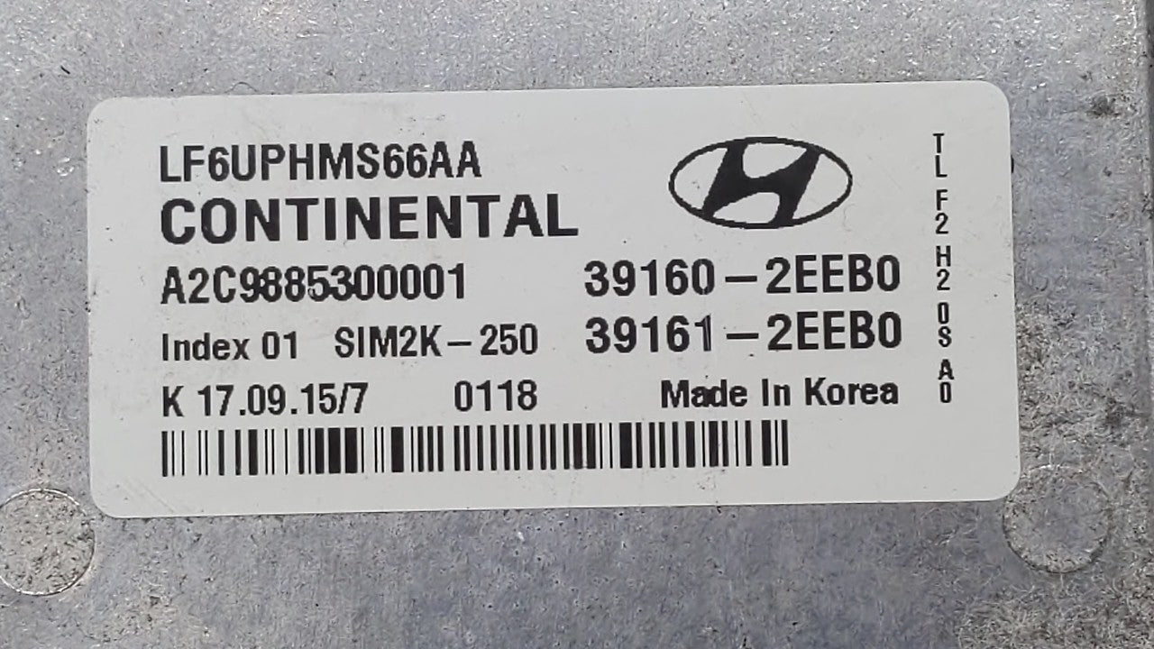 2016-2017 Hyundai Sonata PCM Engine Computer ECU ECM PCU OEM P/N:39160-2EEB1 39161-2EEB1 Fits 2016 2017 OEM Used Auto Parts - Oemusedautoparts1.com