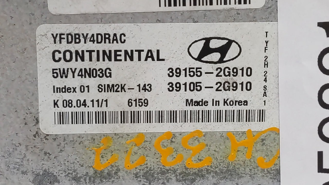 2011-2015 Hyundai Sonata PCM Engine Computer ECU ECM PCU OEM P/N:39155-2G916 39105-2G916 Fits 2011 2012 2013 2014 2015 OEM Used Auto Parts - Oemusedautoparts1.com