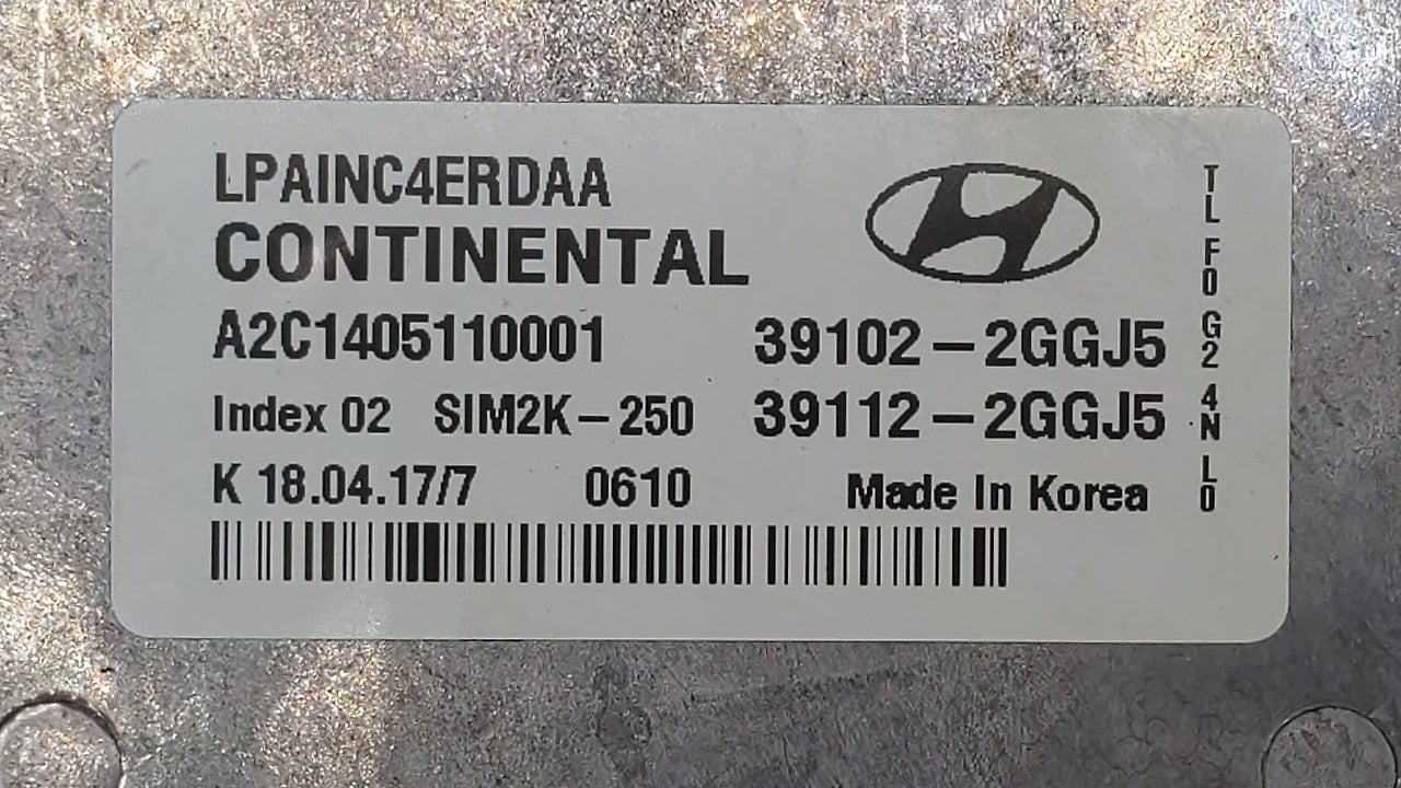 2018-2019 Hyundai Sonata PCM Engine Computer ECU ECM PCU OEM P/N:39102-2GGK7 39112-2GGK7 Fits 2018 2019 OEM Used Auto Parts - Oemusedautoparts1.com