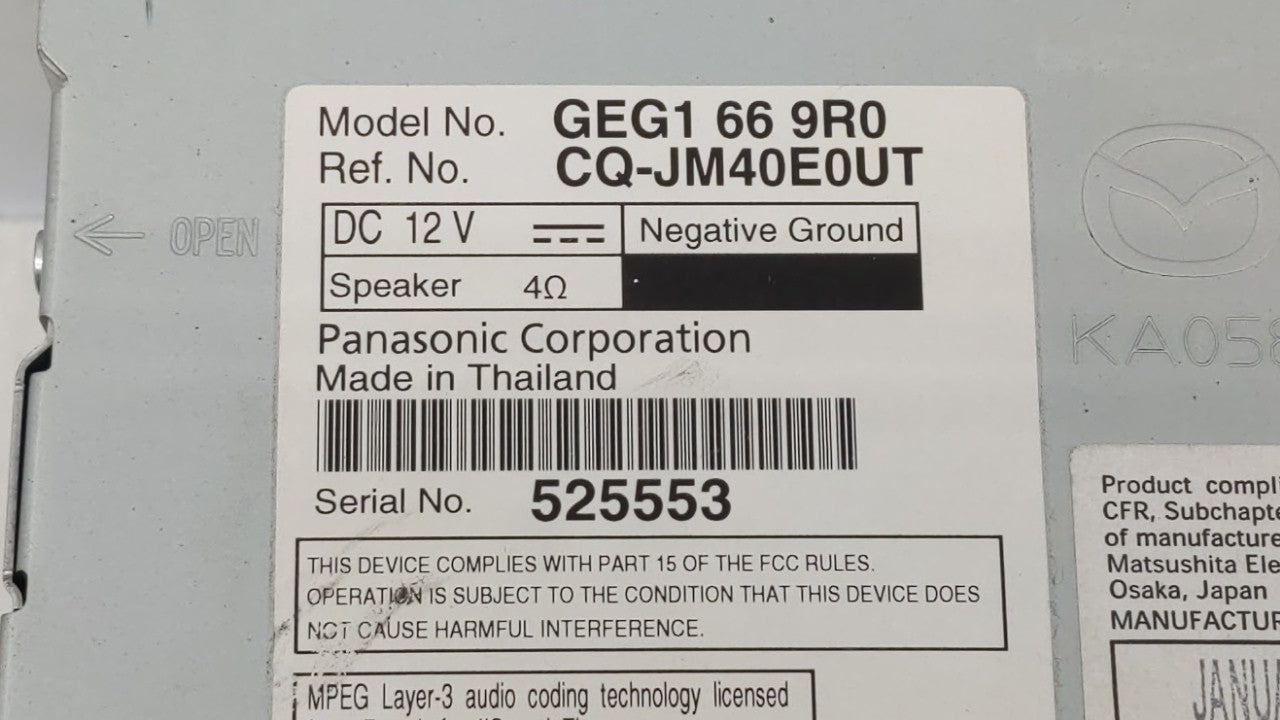 2011-2013 Mazda 6 Radio AM FM Cd Player Receiver Replacement P/N:GEG1 66 9R0 Fits 2011 2012 2013 OEM Used Auto Parts - Oemusedautoparts1.com