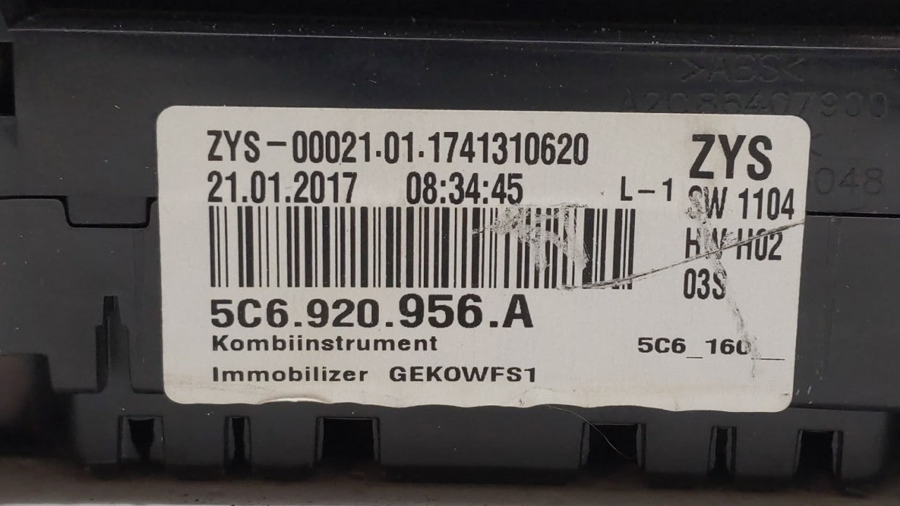 2017 Volkswagen Jetta Instrument Cluster Speedometer Gauges P/N:5C6920956A 5C6920955A Fits 2016 2018 OEM Used Auto Parts - Oemusedautoparts1.com