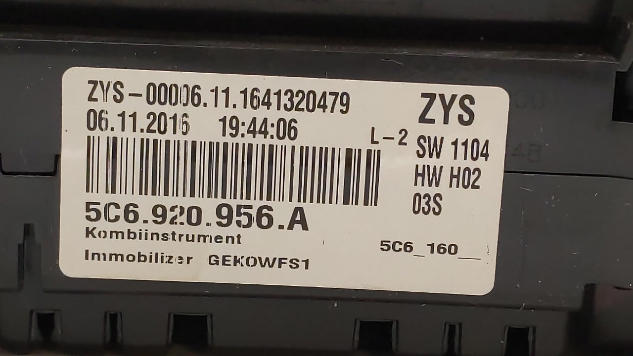 2017 Volkswagen Jetta Instrument Cluster Speedometer Gauges P/N:5C6920956A 5C6920955A Fits 2016 2018 OEM Used Auto Parts - Oemusedautoparts1.com