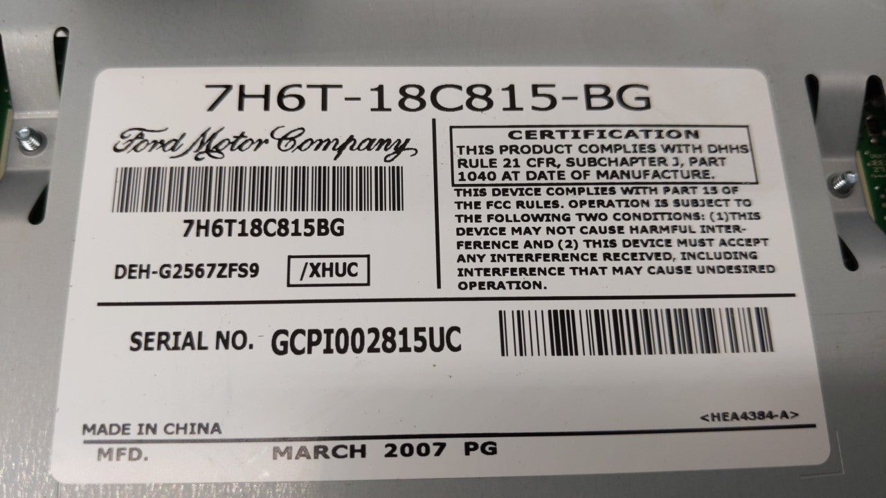 2007 Lincoln Mkz Radio AM FM Cd Player Receiver Replacement P/N:7H6T-18C815-BG Fits OEM Used Auto Parts - Oemusedautoparts1.com