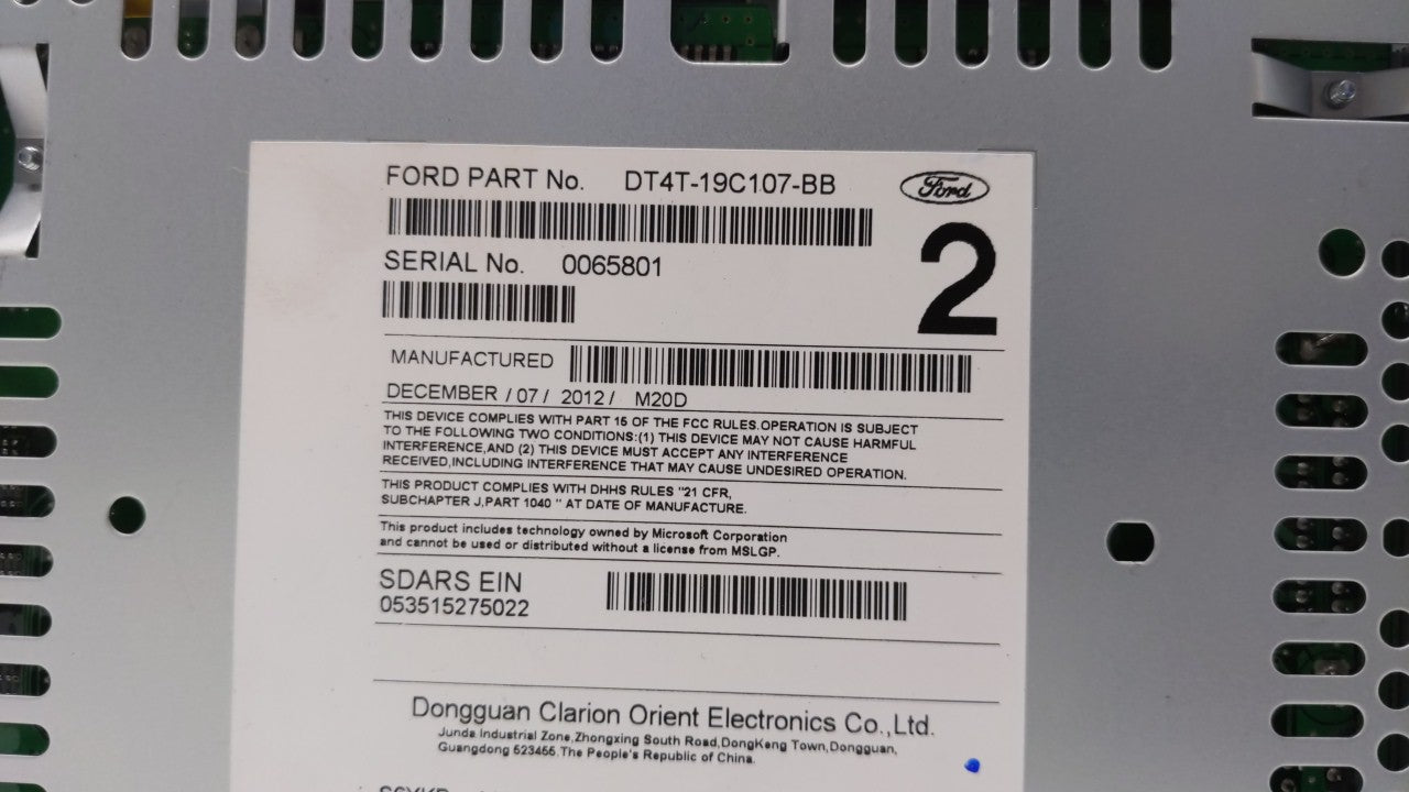 2013-2014 Ford Edge Radio AM FM Cd Player Receiver Replacement P/N:DT4T-19C107-CA DT4T-19C107-BB Fits 2013 2014 OEM Used Auto Parts - Oemusedautoparts1.com