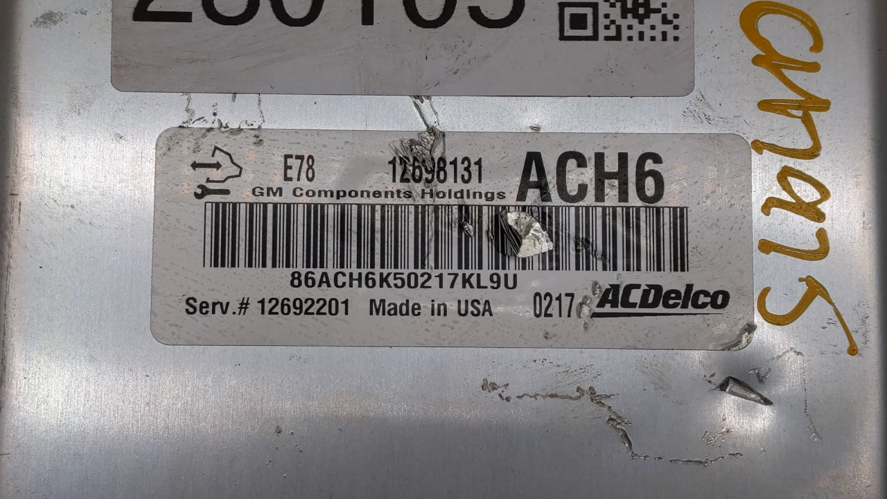 2017-2018 Chevrolet Trax PCM Engine Computer ECU ECM PCU OEM P/N:12668986 12695536 Fits 2017 2018 2019 OEM Used Auto Parts - Oemusedautoparts1.com