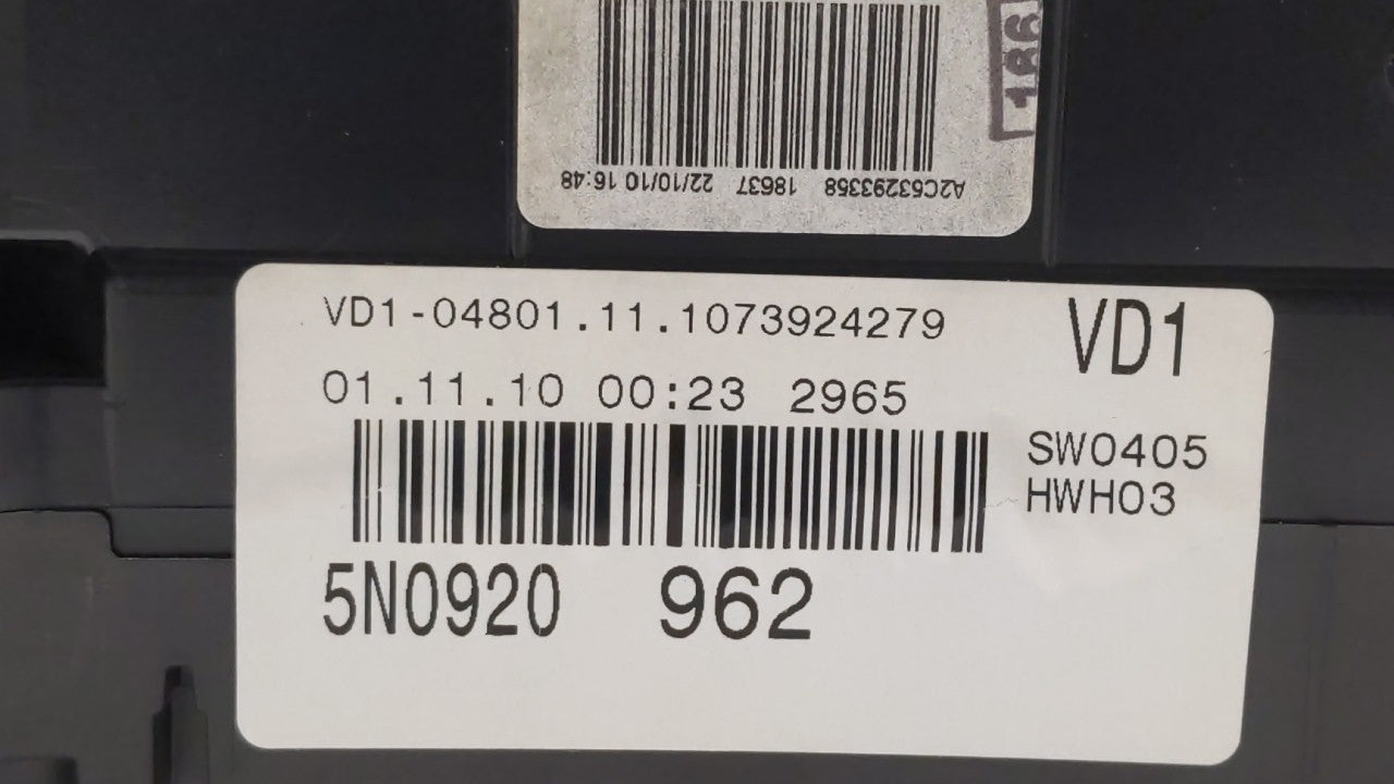2011 Volkswagen Tiguan Instrument Cluster Speedometer Gauges P/N:5N0 920 962 5N0920962 Fits OEM Used Auto Parts - Oemusedautoparts1.com