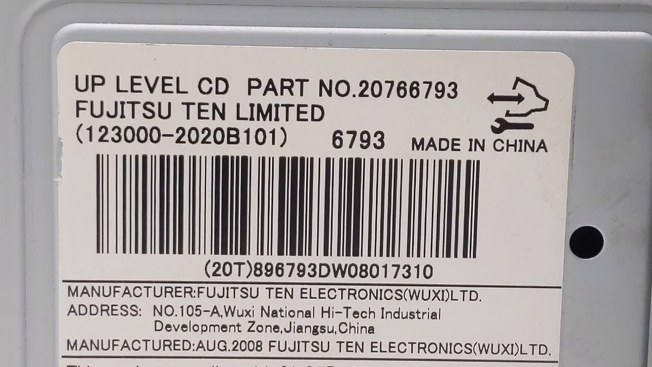 2009 Chevrolet Equinox Radio AM FM Cd Player Receiver Replacement P/N:20766793 Fits OEM Used Auto Parts - Oemusedautoparts1.com