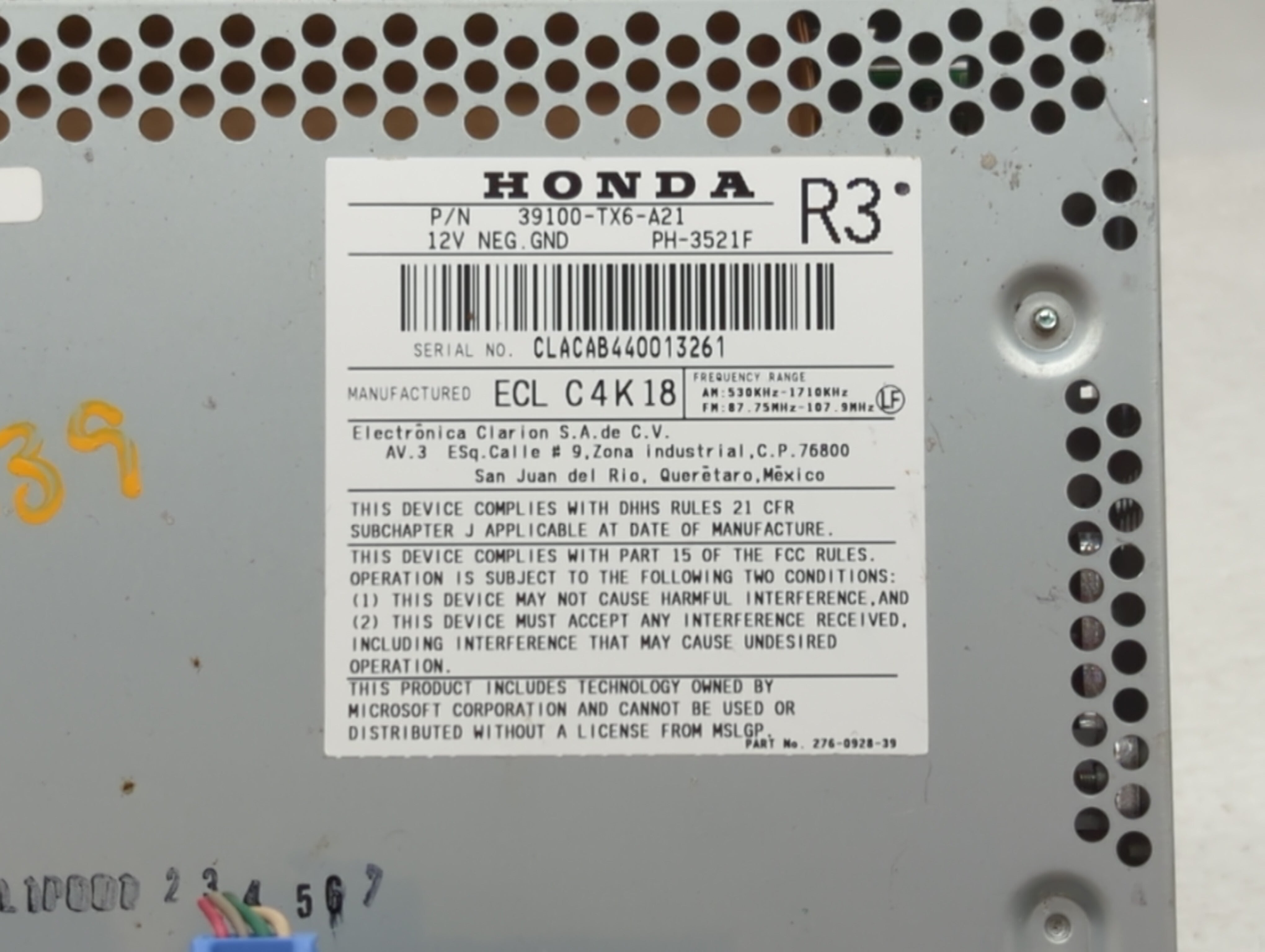 2014-2015 Acura Ilx Radio AM FM Cd Player Receiver Replacement P/N:39100-TX6-A21 Fits 2014 2015 OEM Used Auto Parts - Oemusedautoparts1.com