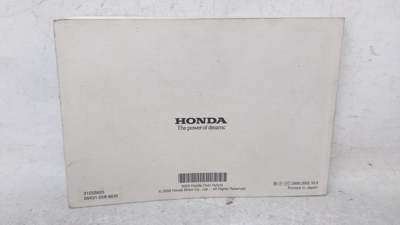 2003 Honda Civic Owners Manual Book Guide OEM Used Auto Parts - Oemusedautoparts1.com