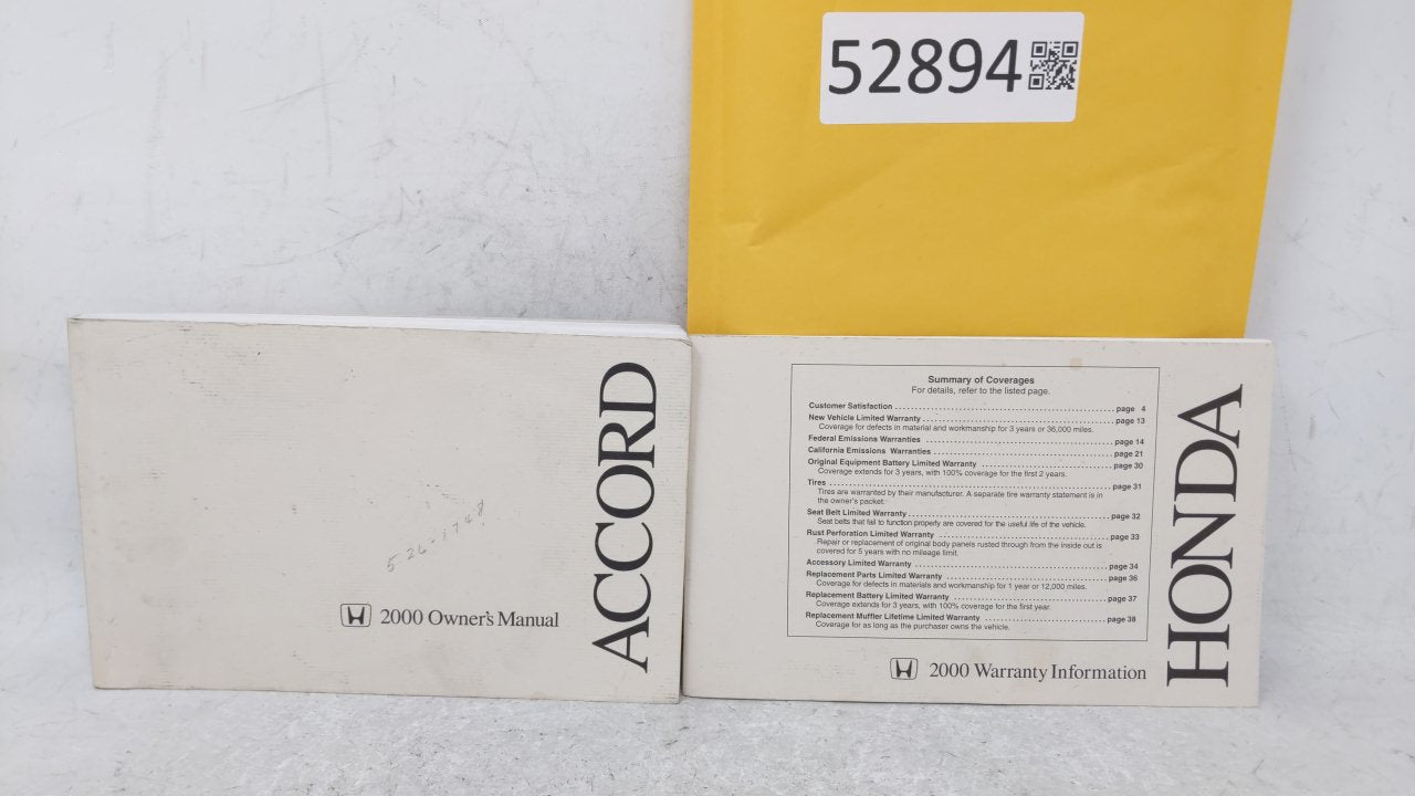 2000 Honda Civic Owners Manual Book Guide OEM Used Auto Parts - Oemusedautoparts1.com