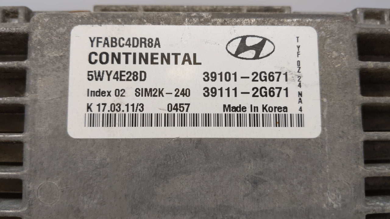 2011-2014 Hyundai Sonata PCM Engine Computer ECU ECM PCU OEM P/N:39101-2G666 Fits 2011 2012 2013 2014 OEM Used Auto Parts - Oemusedautoparts1.com