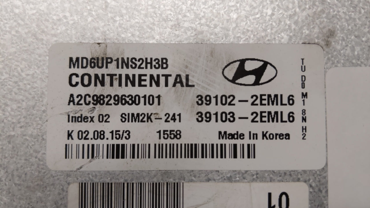 2014-2016 Hyundai Elantra PCM Engine Computer ECU ECM PCU OEM P/N:39102-2EML4 39103-2EML4 39103-2EML5 39102-2EML6 39103-2EML6 Fits OEM Used Auto Parts - Oemusedautoparts1.com