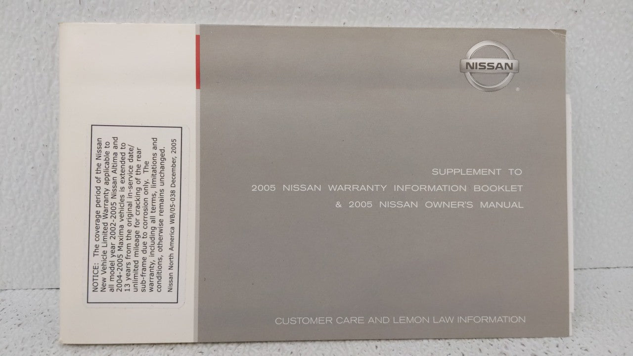 2005 Nissan Maxima Owners Manual Book Guide OEM Used Auto Parts - Oemusedautoparts1.com