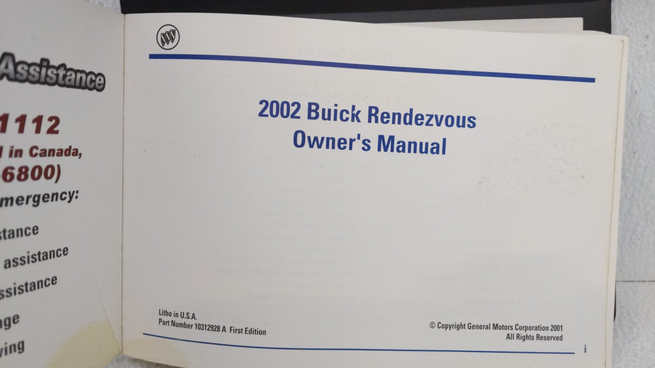 2002 Buick Rendezvous Owners Manual Book Guide OEM Used Auto Parts - Oemusedautoparts1.com
