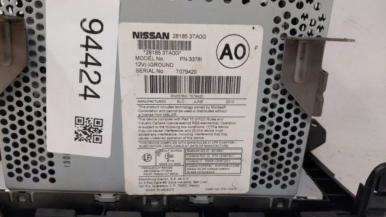 2013-2015 Nissan Altima Radio AM FM Cd Player Receiver Replacement P/N:28185 3TA0G 28185 3TB0G Fits 2013 2014 2015 OEM Used Auto Parts - Oemusedautoparts1.com