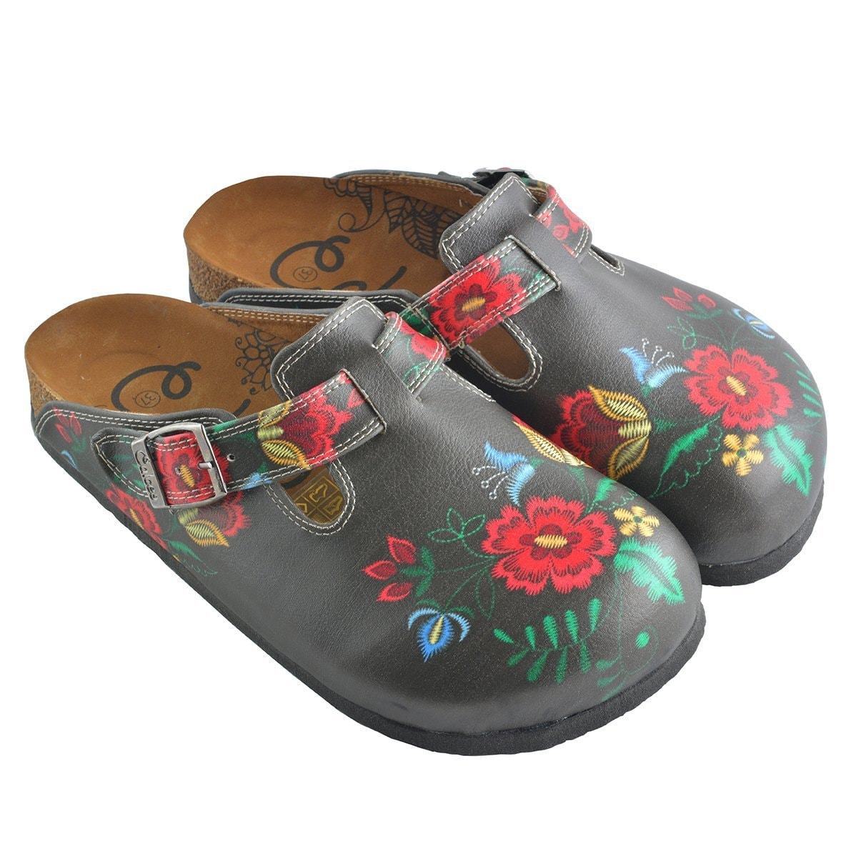 Gray \u0026 Red Floral Clogs WCAL355 – Shop Goby