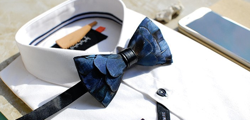 Blue Feather Bow Tie