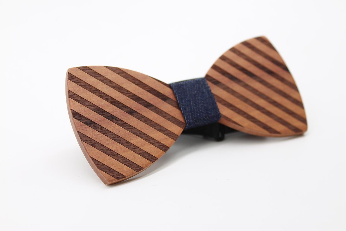 Dark Broad Striped Wooden Bow Tie – Bow Ties for Men – Bow SelecTie